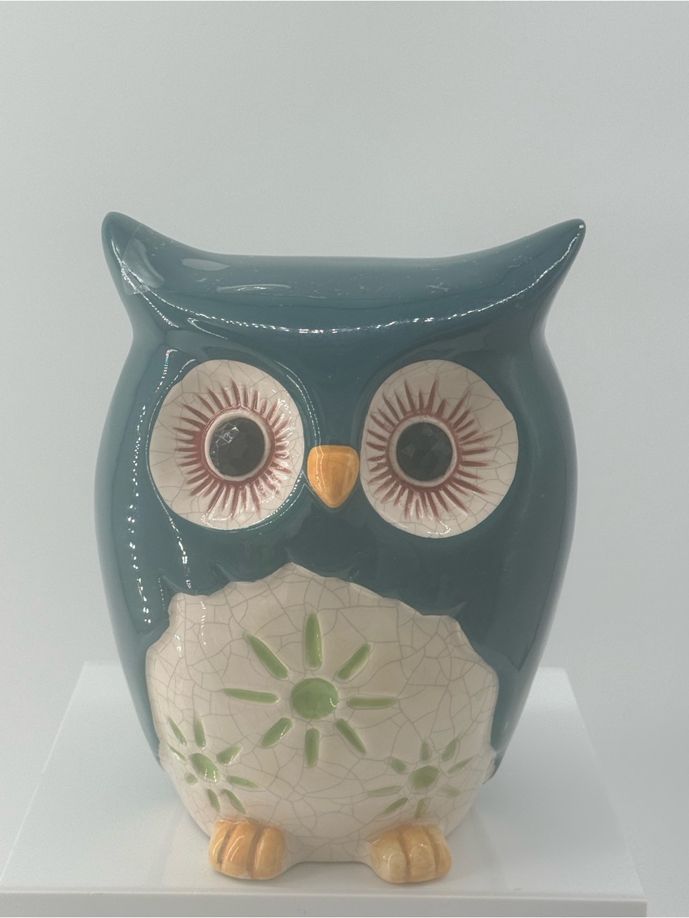 Blue Ceramic Owl Figurine Decorative Accent
